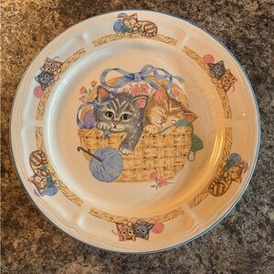 Whimsical Cat Plate with Basket Design